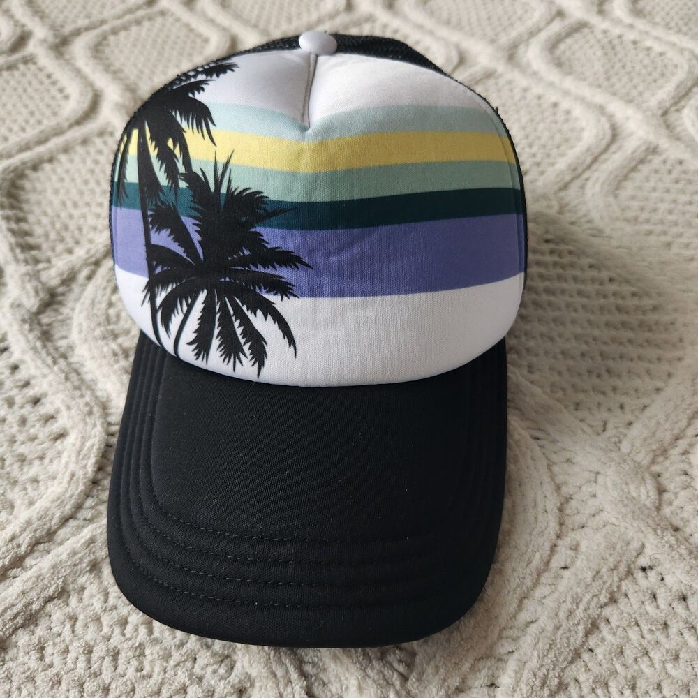 New Art Class by Target palm tree retro horizontal stripe trucker hat Cap